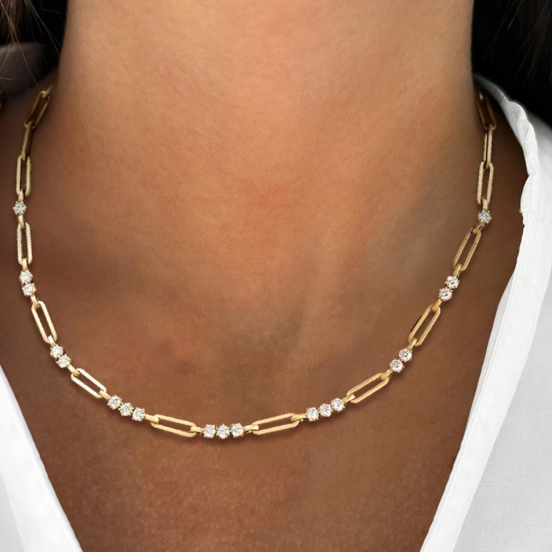 Golden Round Cut White Sapphire Paper Clip Necklace For Women Belovegrace