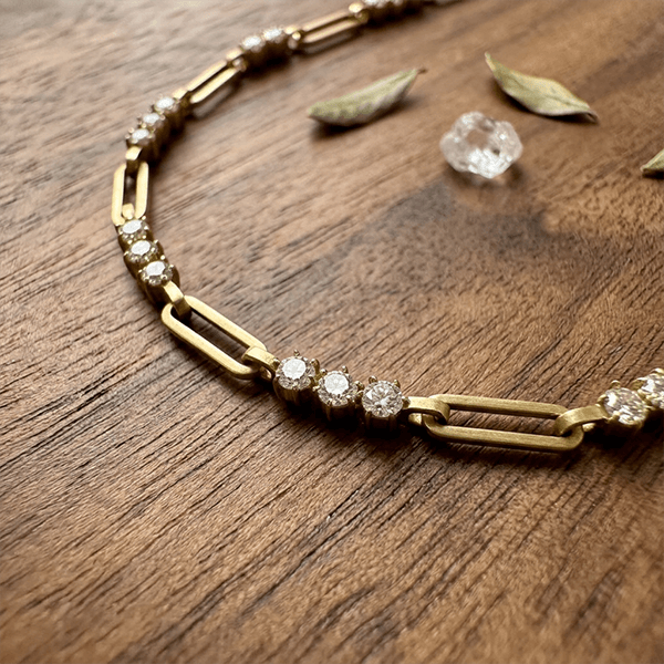 Golden Round Cut White Sapphire Paper Clip Necklace For Women