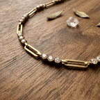 Golden Round Cut White Sapphire Paper Clip Necklace For Women