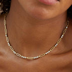 Golden Round Cut White Sapphire Paper Clip Necklace For Women Belovegrace