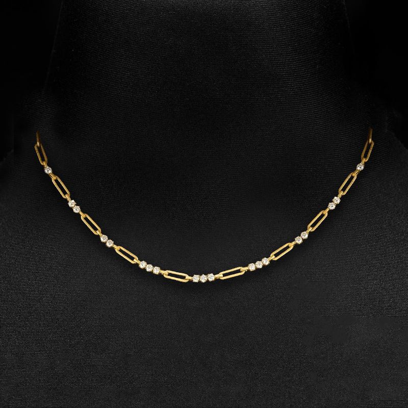 Golden Round Cut White Sapphire Paper Clip Necklace For Women Belovegrace