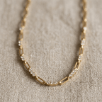 Golden Round Cut White Sapphire Paper Clip Necklace For Women