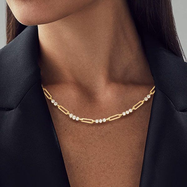 Golden Round Cut White Sapphire Paper Clip Necklace For Women Belovegrace