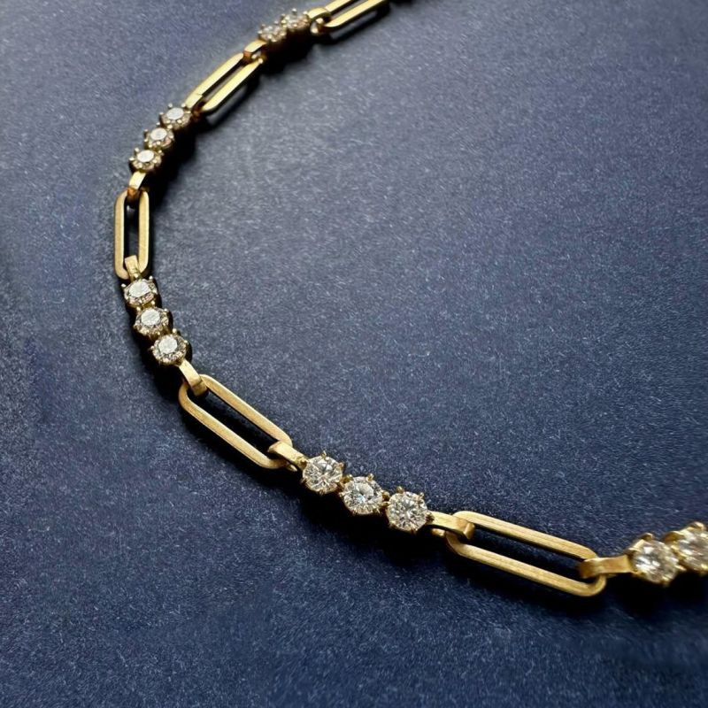 Golden Round Cut White Sapphire Paper Clip Necklace For Women Belovegrace