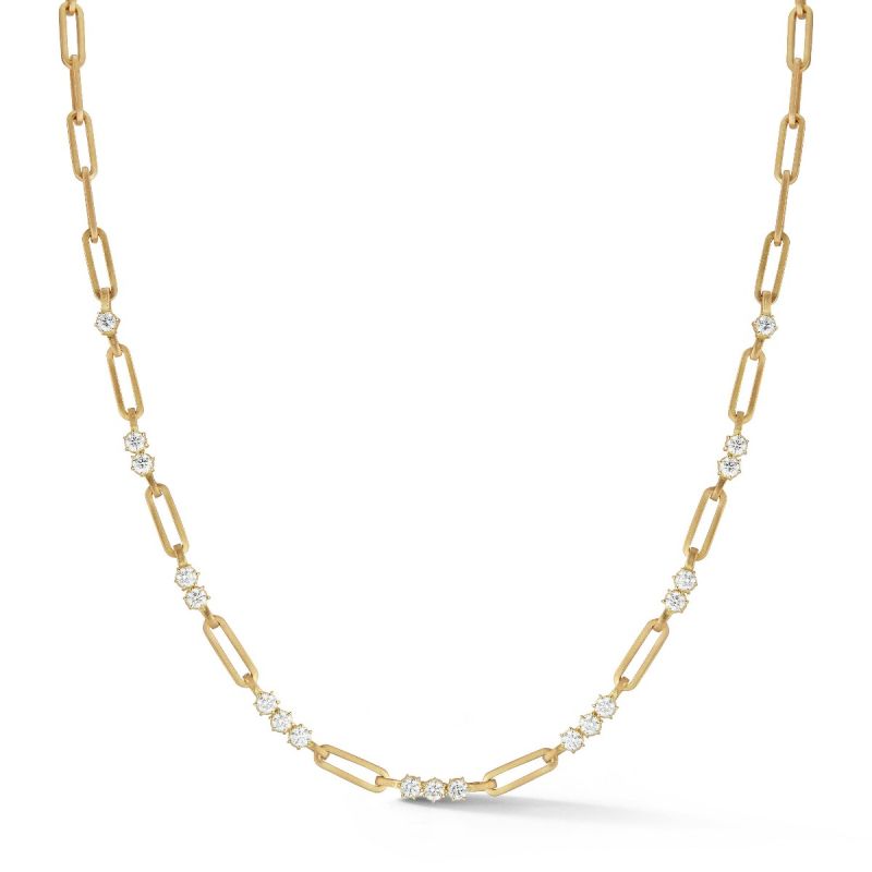 Golden Round Cut White Sapphire Paper Clip Necklace For Women Belovegrace