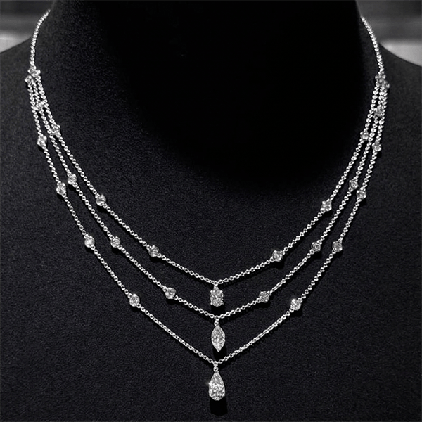 Layer Pear & Marquise Cut White Sapphire Pendant Necklace For Women