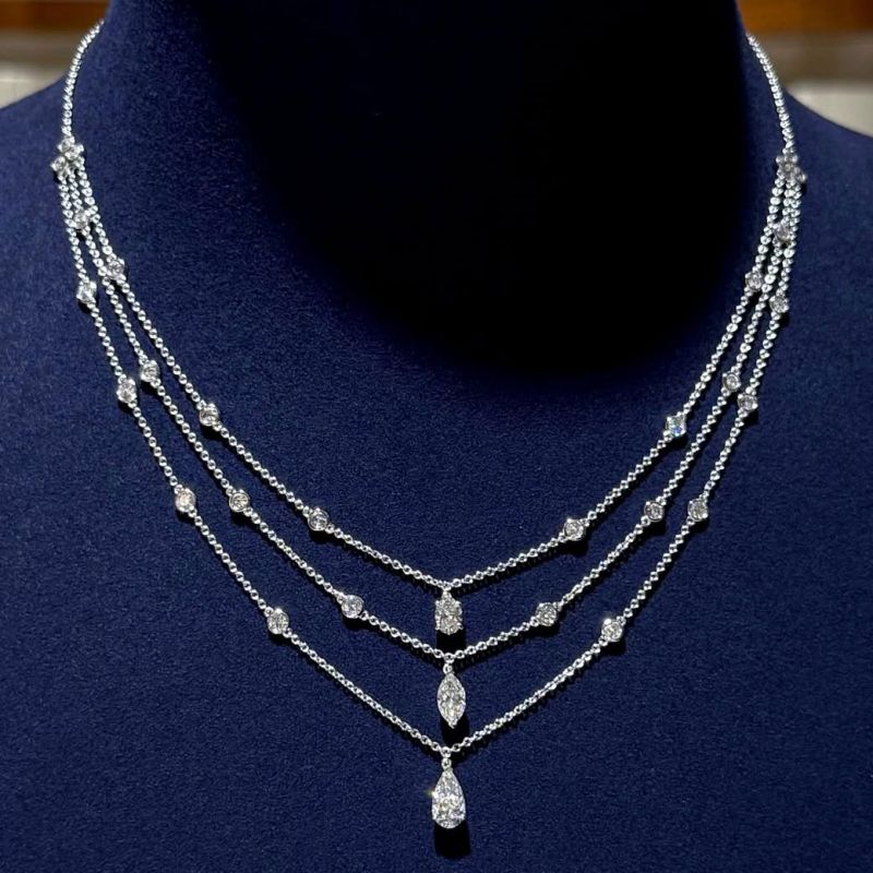 Multi Row Marquise & Pear Cut White Sapphire Necklace Wedding Necklace For Women Belovegrace