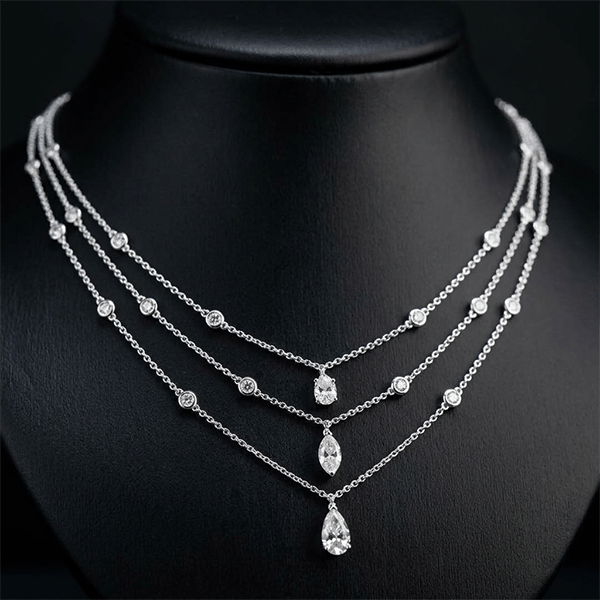 Layer Pear & Marquise Cut White Sapphire Pendant Necklace For Women