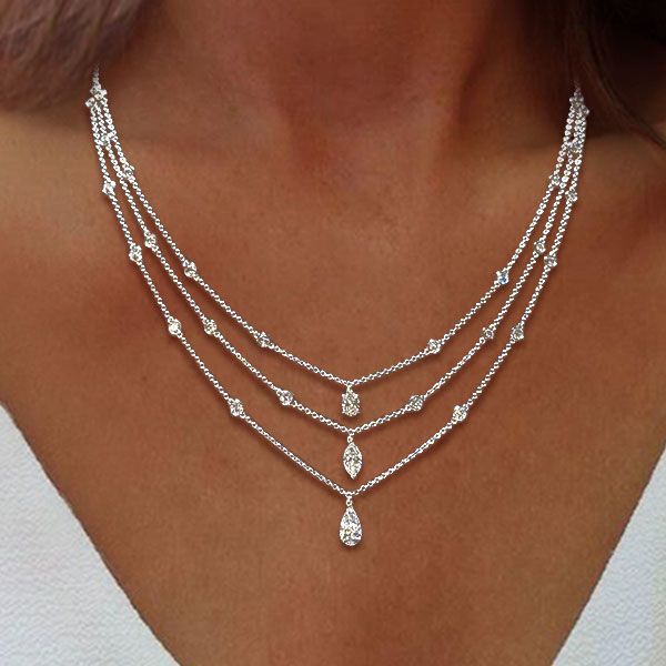 Multi Row Marquise & Pear Cut White Sapphire Necklace Wedding Necklace For Women Belovegrace