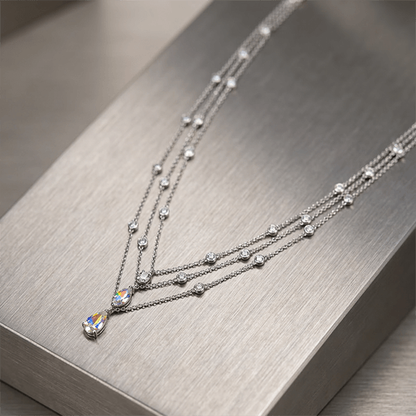 Layer Pear & Marquise Cut White Sapphire Pendant Necklace For Women