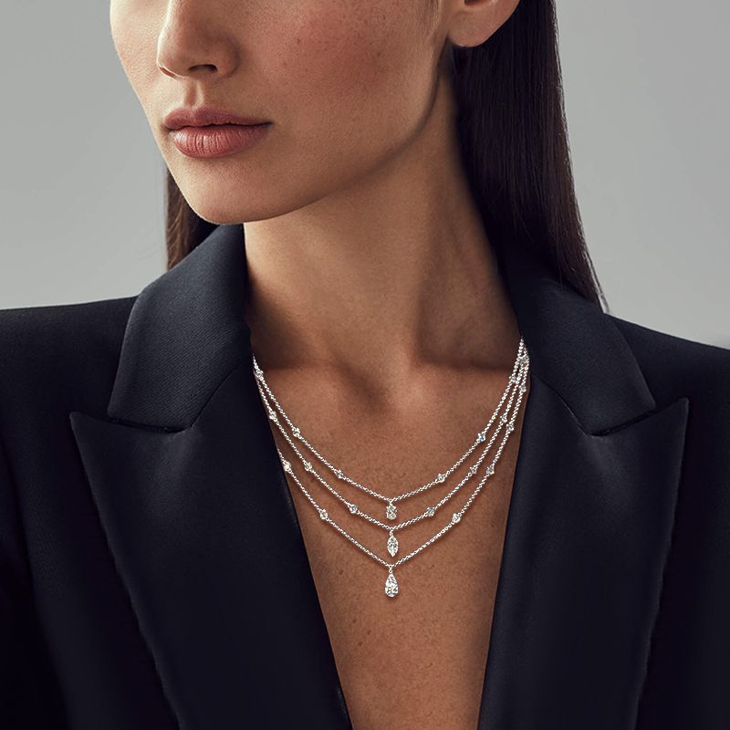 Multi Row Marquise & Pear Cut White Sapphire Necklace Wedding Necklace For Women Belovegrace