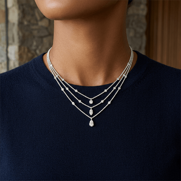 Layer Pear & Marquise Cut White Sapphire Pendant Necklace For Women
