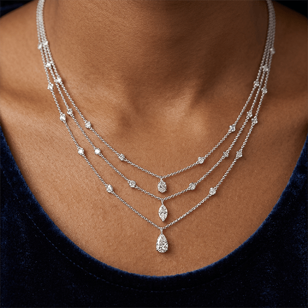 Layer Pear & Marquise Cut White Sapphire Pendant Necklace For Women