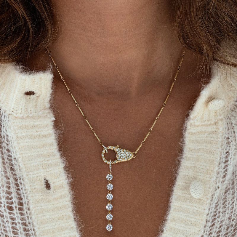 Golden Round Cut White Sapphire Lock Pendant Necklace For Women Belovegrace