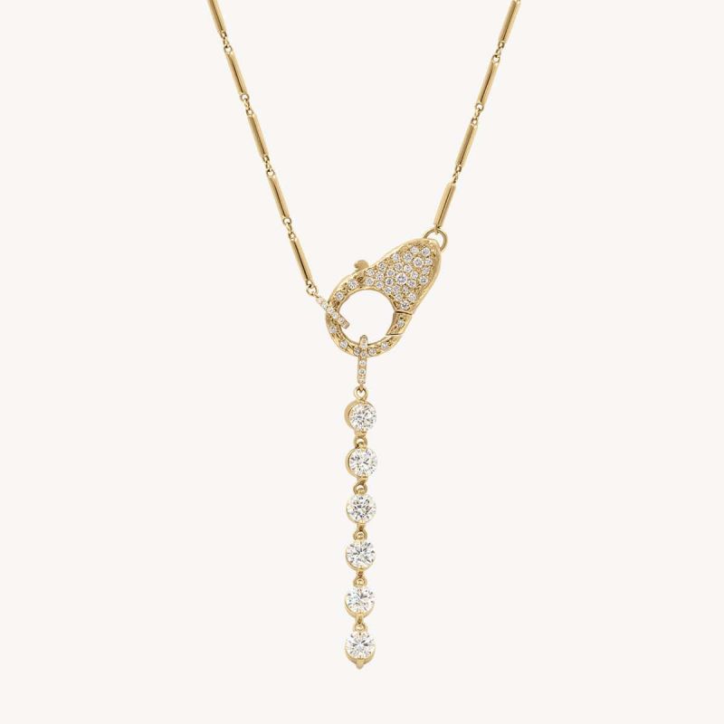 Golden Round Cut White Sapphire Lock Pendant Necklace For Women Belovegrace