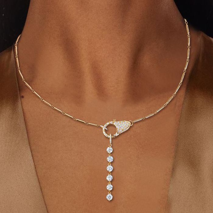 Golden Round Cut White Sapphire Lock Pendant Necklace For Women Belovegrace
