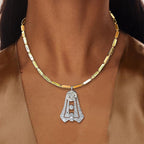 Art Deco Two Tone Round Cut White Sapphire Pendant Necklace For Women Belovegrace