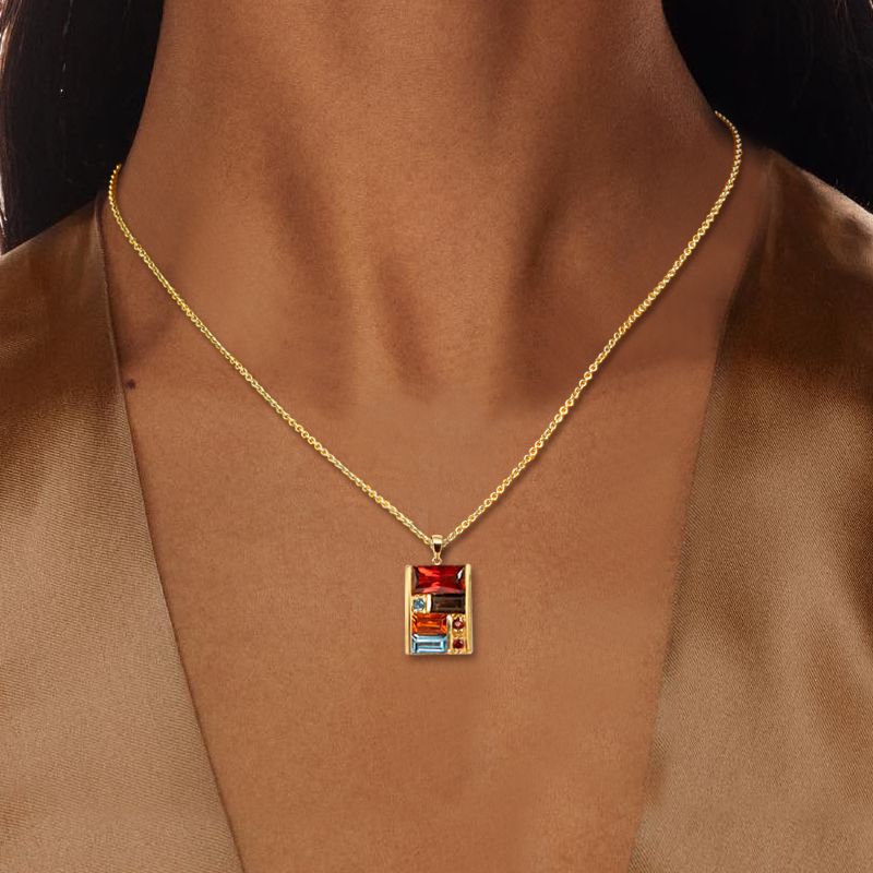 Golden Baguette Cut Garnet & Topaz & Orange & Brown Sapphire Pendant Necklace For Women Belovegrace
