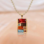 Golden Baguette Cut Garnet & Topaz & Orange & Brown Sapphire Pendant Necklace For Women Belovegrace