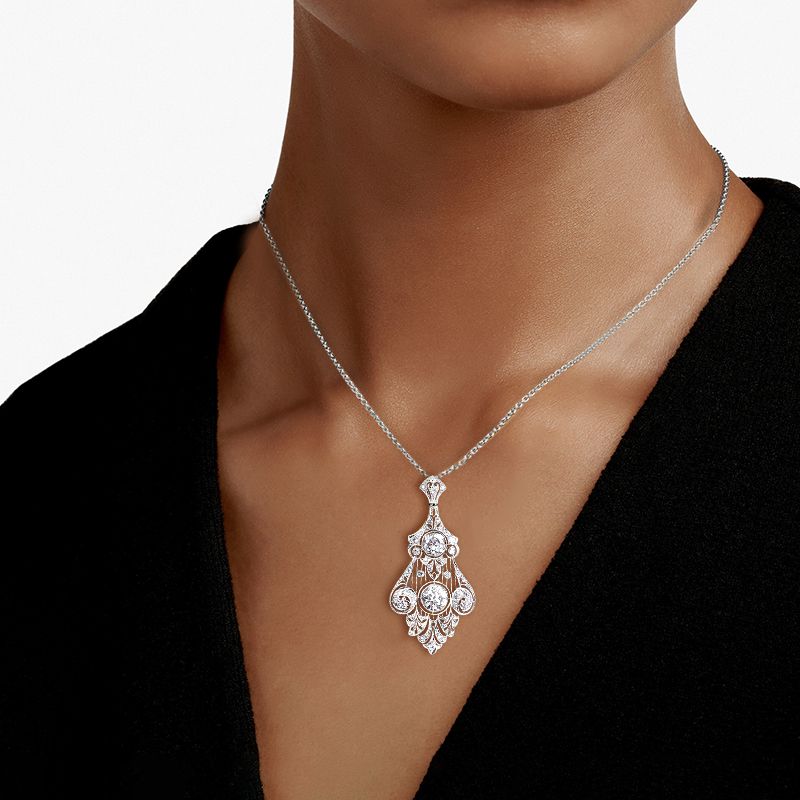 Vintage White Sapphire Round Cut Pendant Necklace For Women Belovegrace
