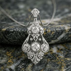 Art Deco Bezel Round Cut White Sapphire Pendant Necklace For Women