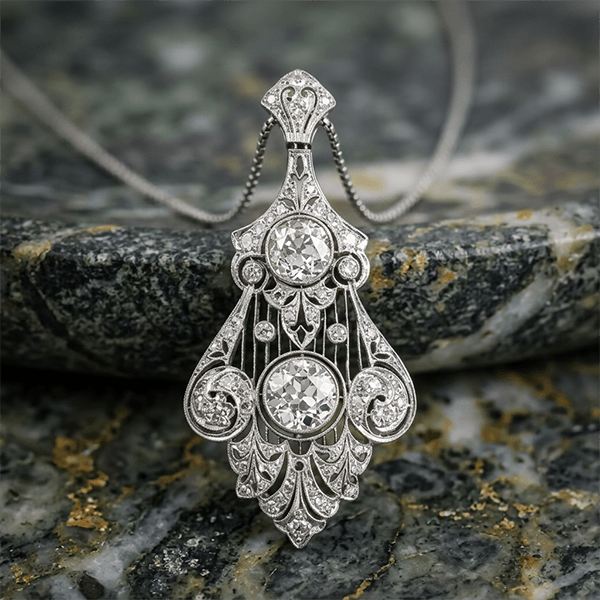 Art Deco Bezel Round Cut White Sapphire Pendant Necklace For Women
