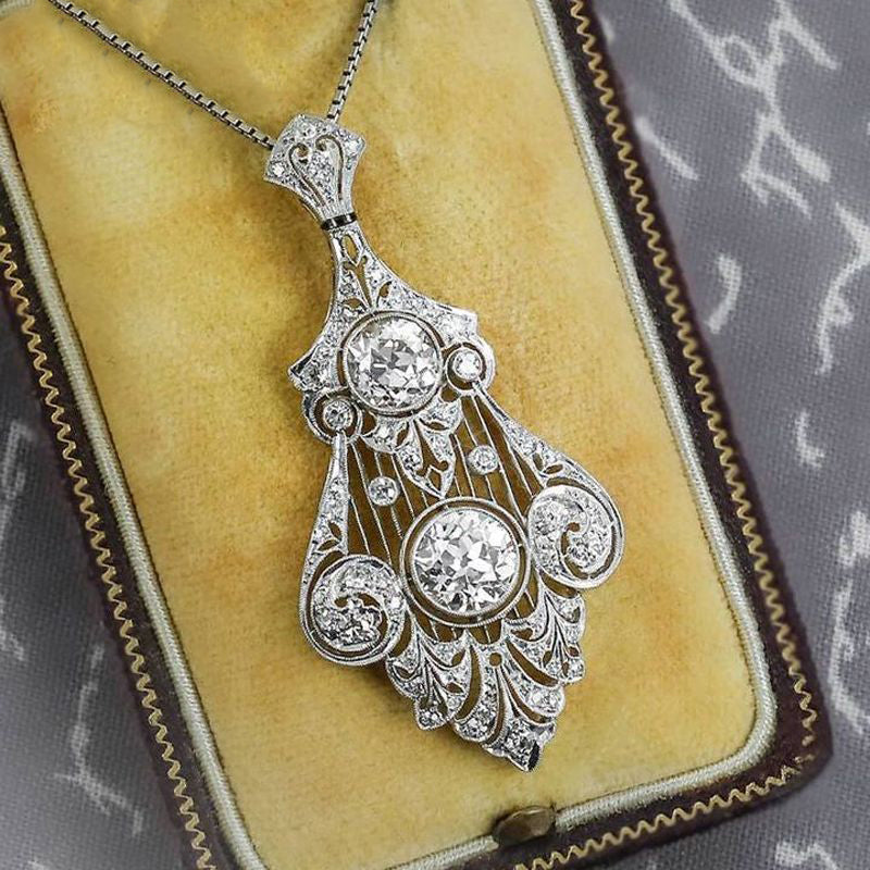 Vintage White Sapphire Round Cut Pendant Necklace For Women Belovegrace