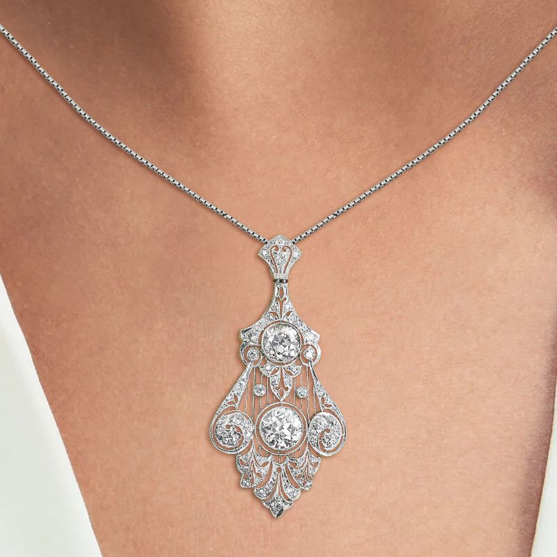 Vintage White Sapphire Round Cut Pendant Necklace For Women Belovegrace