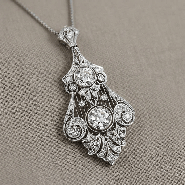 Art Deco Bezel Round Cut White Sapphire Pendant Necklace For Women