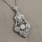 Art Deco Bezel Round Cut White Sapphire Pendant Necklace For Women