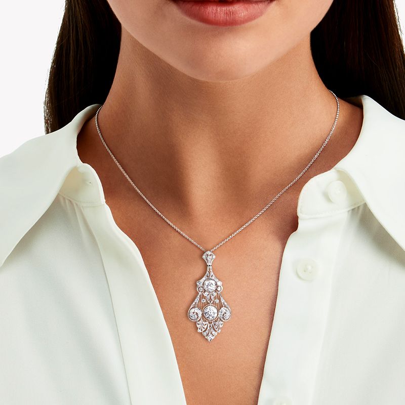 Vintage White Sapphire Round Cut Pendant Necklace For Women Belovegrace