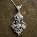 Art Deco Bezel Round Cut White Sapphire Pendant Necklace For Women
