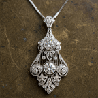 Art Deco Bezel Round Cut White Sapphire Pendant Necklace For Women