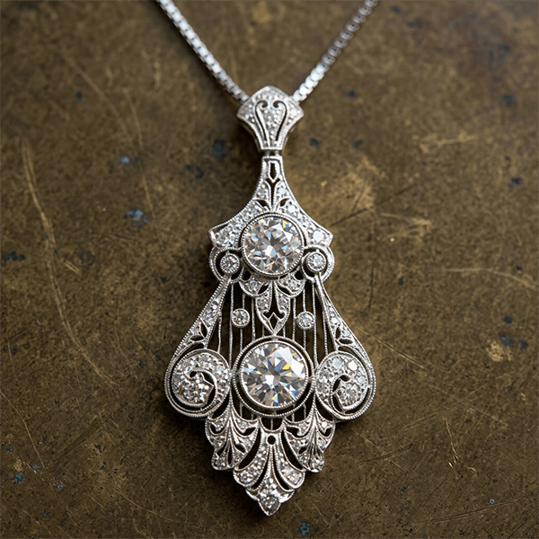Art Deco Bezel Round Cut White Sapphire Pendant Necklace For Women