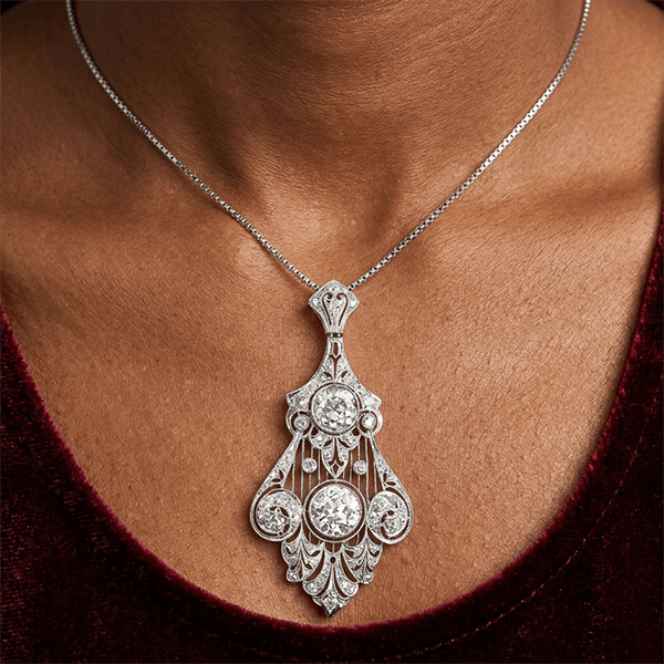 Art Deco Bezel Round Cut White Sapphire Pendant Necklace For Women