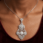 Art Deco Bezel Round Cut White Sapphire Pendant Necklace For Women