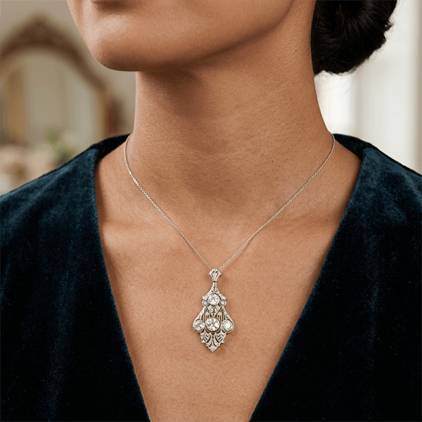 Art Deco Bezel Round Cut White Sapphire Pendant Necklace For Women