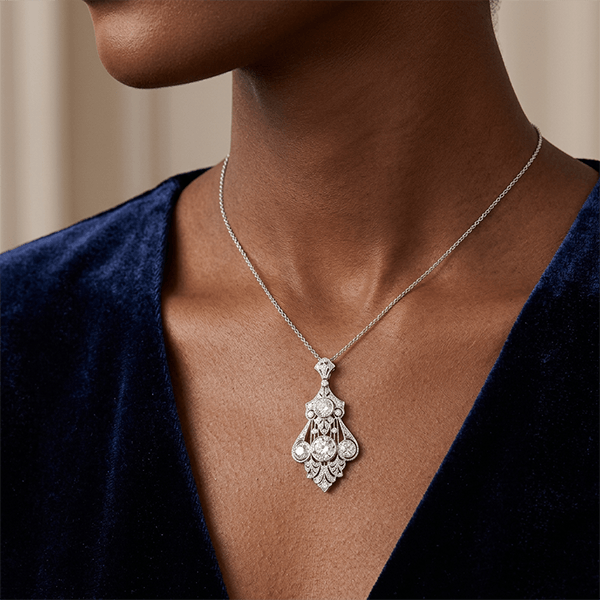 Art Deco Bezel Round Cut White Sapphire Pendant Necklace For Women