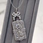 Art Deco Round Cut White Sapphire Pendant Necklace For Women Belovegrace