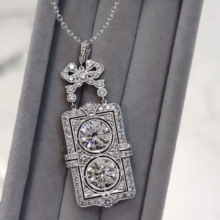 Art Deco Round Cut White Sapphire Pendant Necklace For Women Belovegrace
