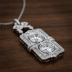 Art Deco Double Round Cut White Sapphire Pendant Necklace For Women
