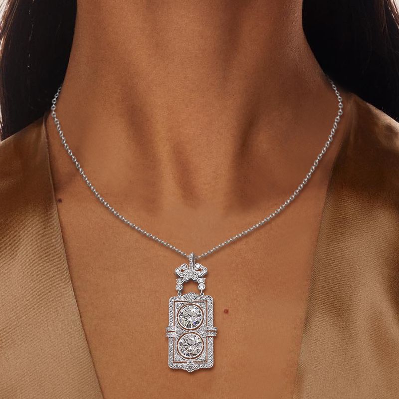 Art Deco Round Cut White Sapphire Pendant Necklace For Women Belovegrace