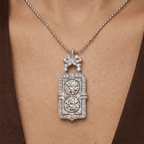 Art Deco Double Round Cut White Sapphire Pendant Necklace For Women