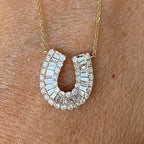 White Sapphire Round & Baguette Cut Horseshoe Pendant Necklace For Women Belovegrace