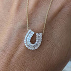 White Sapphire Round & Baguette Cut Horseshoe Pendant Necklace For Women Belovegrace