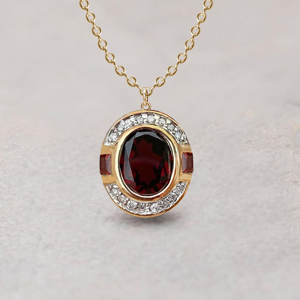 Art Deco Two Tone Oval Cut Garnet Sapphire Pendant Necklace For Women Belovegrace