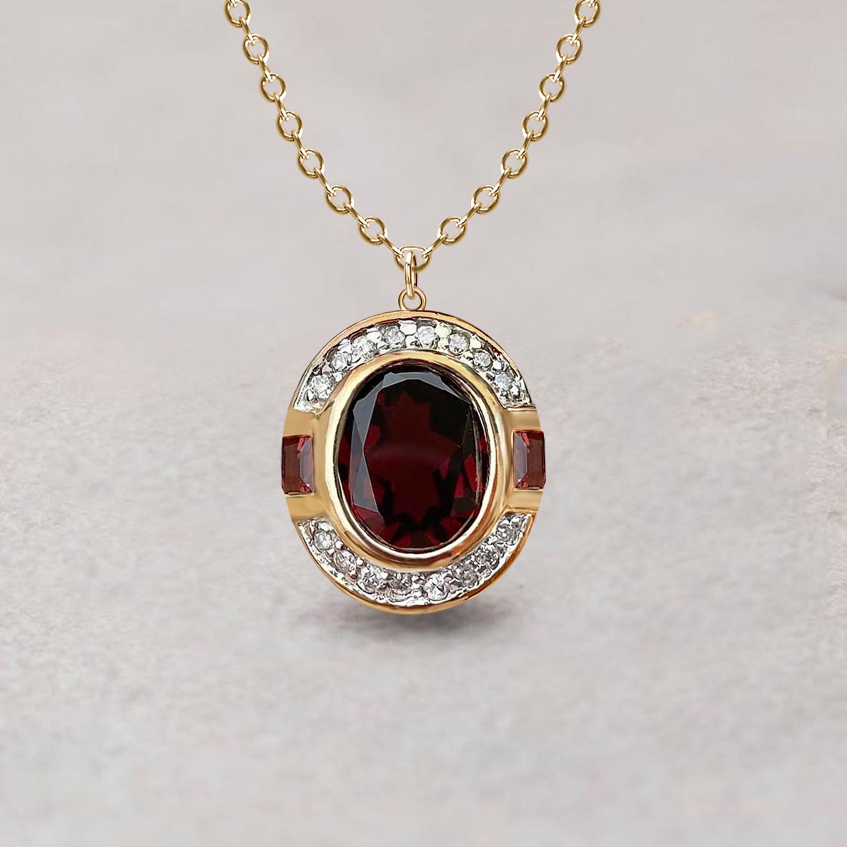 Art Deco Two Tone Oval Cut Garnet Sapphire Pendant Necklace For Women Belovegrace