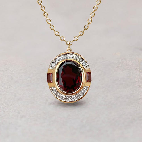 Art Deco Two Tone Oval Cut Garnet Sapphire Pendant Necklace For Women Belovegrace