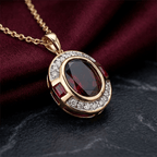 Art Deco Two Tone Oval Cut Garnet Sapphire Pendant Necklace For Women