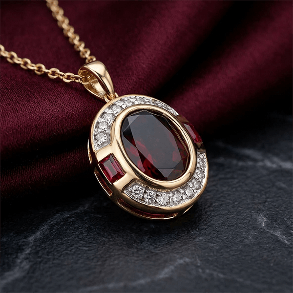Art Deco Two Tone Oval Cut Garnet Sapphire Pendant Necklace For Women